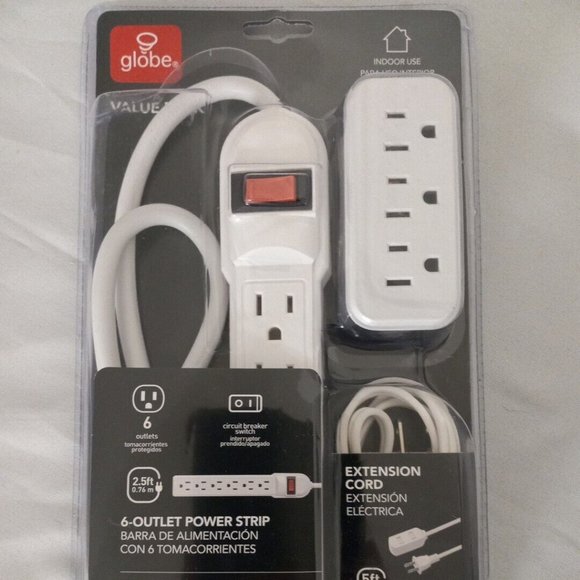 Globe Other - Globe 3-PACK 6 OUTLET VALUE PACK POWER STRIP + 3 OUTLET  & EXTENSION CORD ITEM#